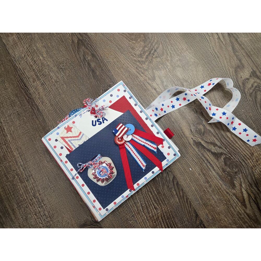 Pre-Made Junk Journal Album Just Add Pictures Patriotic Red White Blue Scrapbook